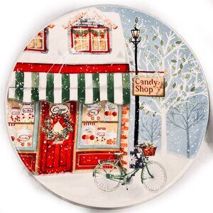 Pier 1 Imports Christmas Village Scenes Ironstone Plate CANDY SHOP
